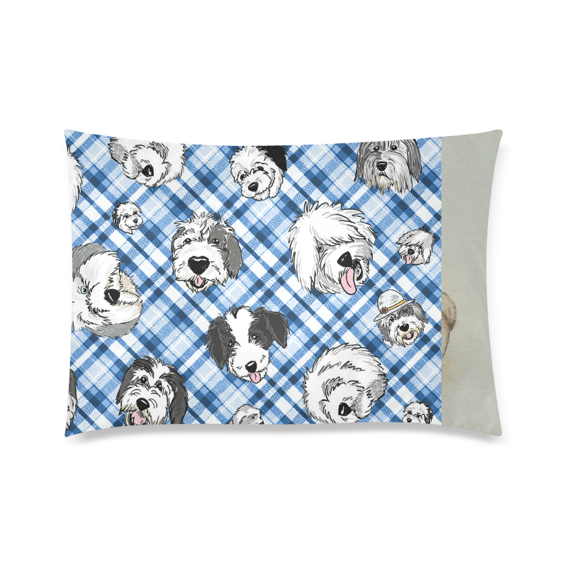blue and white plaid sheepie heads Custom Zippered Pillow Case 20"x30" (one side)