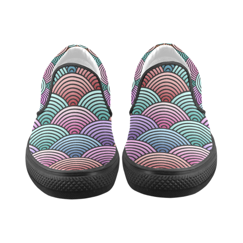 Concentric Circle Pattern Women's Unusual Slip-on Canvas Shoes (Model 019)