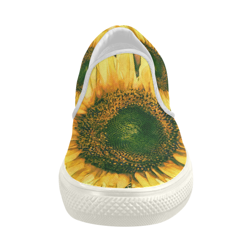 Painting Sunflower - Life is in full bloom Women's Slip-on Canvas Shoes (Model 019)