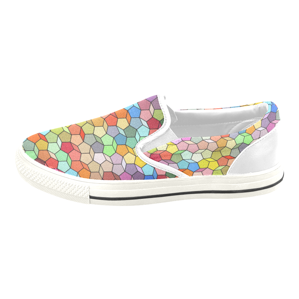 Colorful Polygon Pattern Men's Unusual Slip-on Canvas Shoes (Model 019)