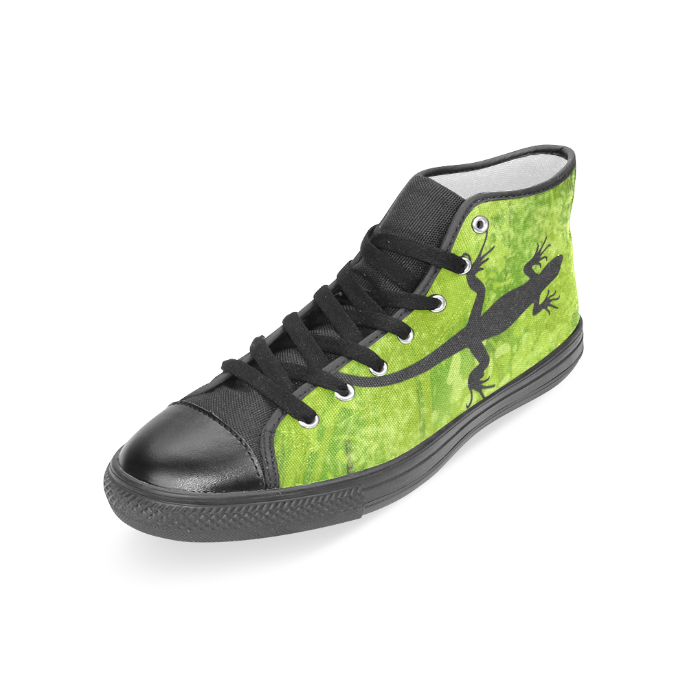 Green Lizard Shape Painting Black Women's Classic High Top Canvas Shoes (Model 017)