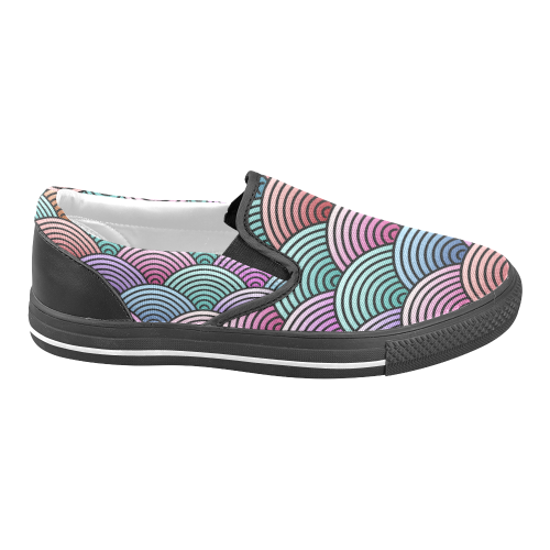 Concentric Circle Pattern Women's Unusual Slip-on Canvas Shoes (Model 019)