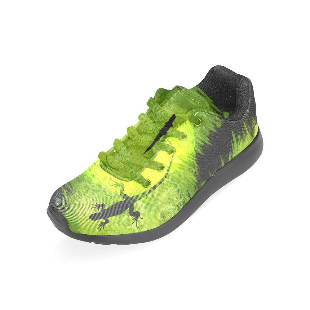 Green Lizard Shape Painting Black Women’s Running Shoes (Model 020)