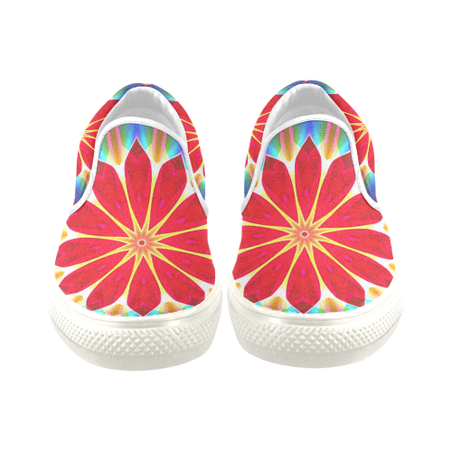 Blue Ice Flowers Red Abstract Modern Petals Zen Men's Unusual Slip-on Canvas Shoes (Model 019)