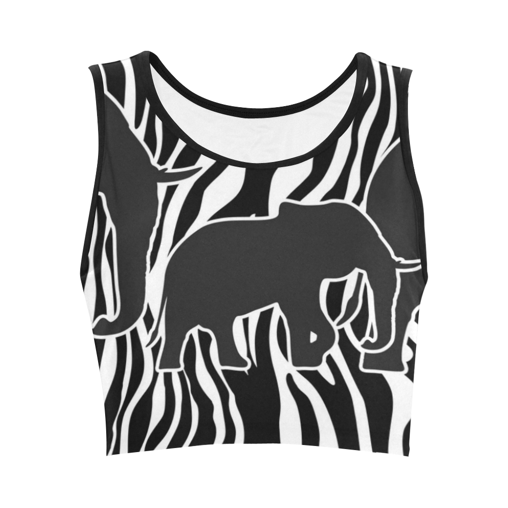 ELEPHANTS to ZEBRA stripes black & white Women's Crop Top (Model T42)