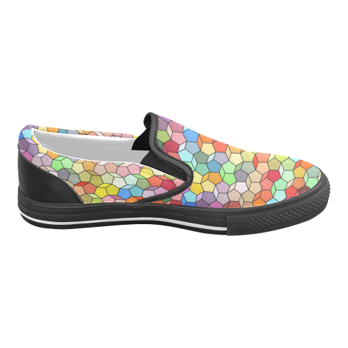 Colorful Polygon Pattern Women's Unusual Slip-on Canvas Shoes (Model 019)