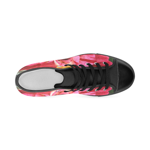 Pink Rose (black) Women's Classic High Top Canvas Shoes (Model 017)