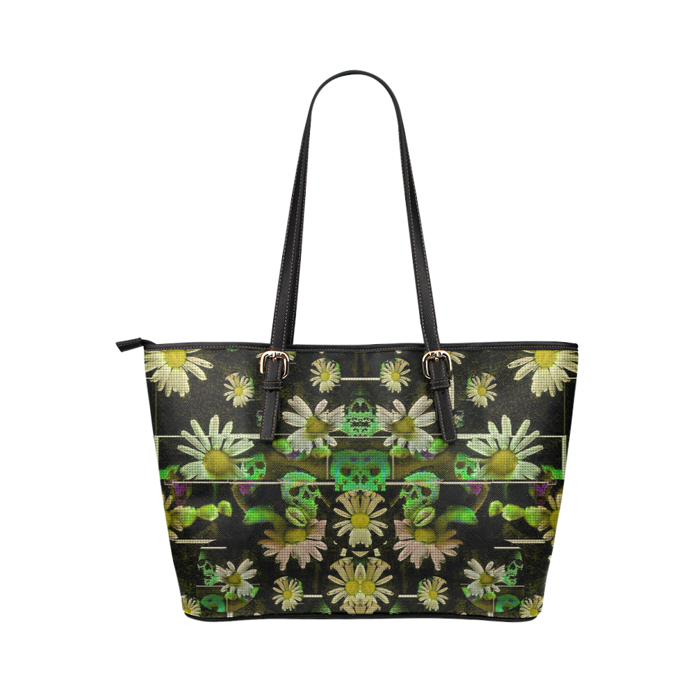 Skull in the fantasy forest popart Leather Tote Bag/Large (Model 1651)