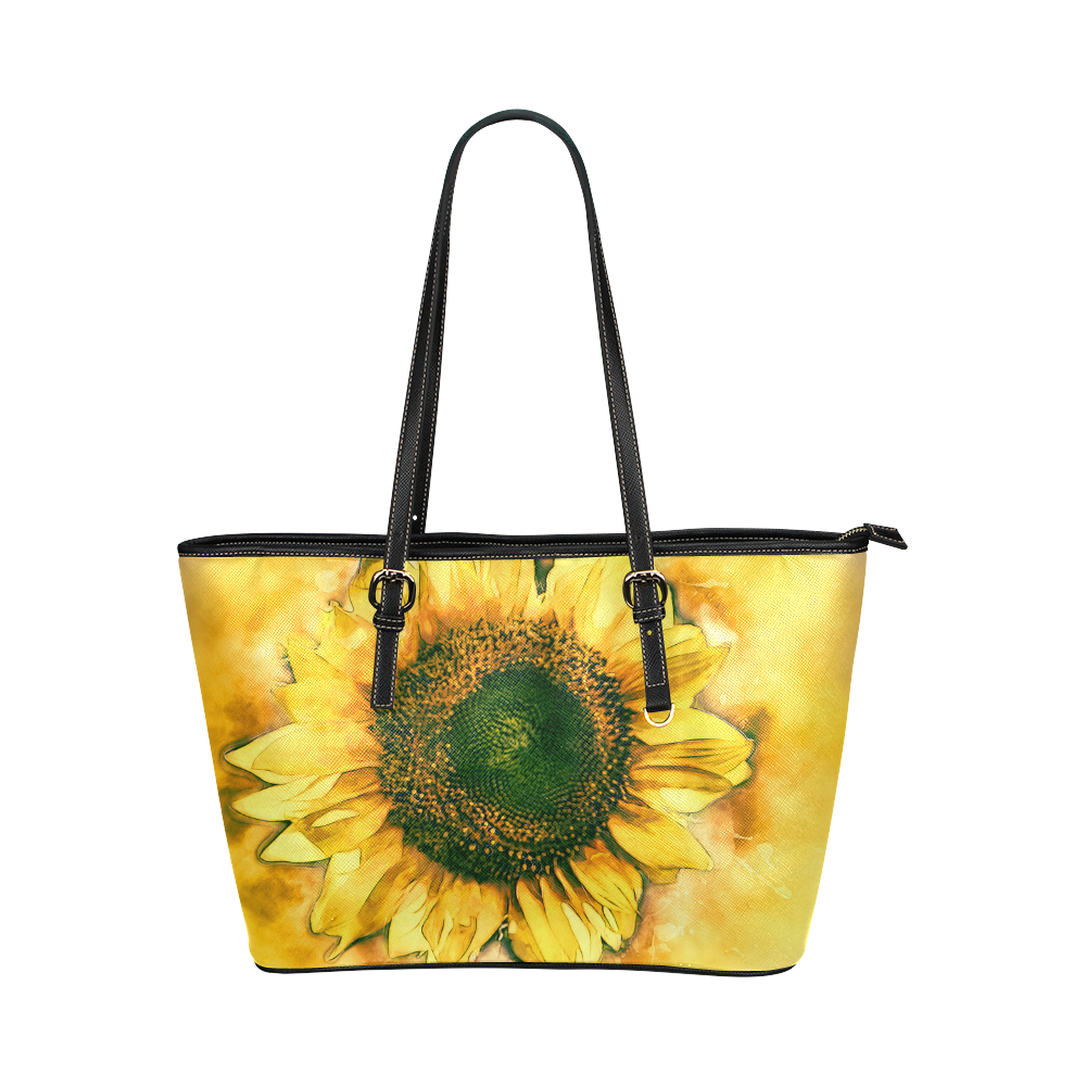 Painting Sunflower - Life is in full bloom Leather Tote Bag/Small (Model 1651)