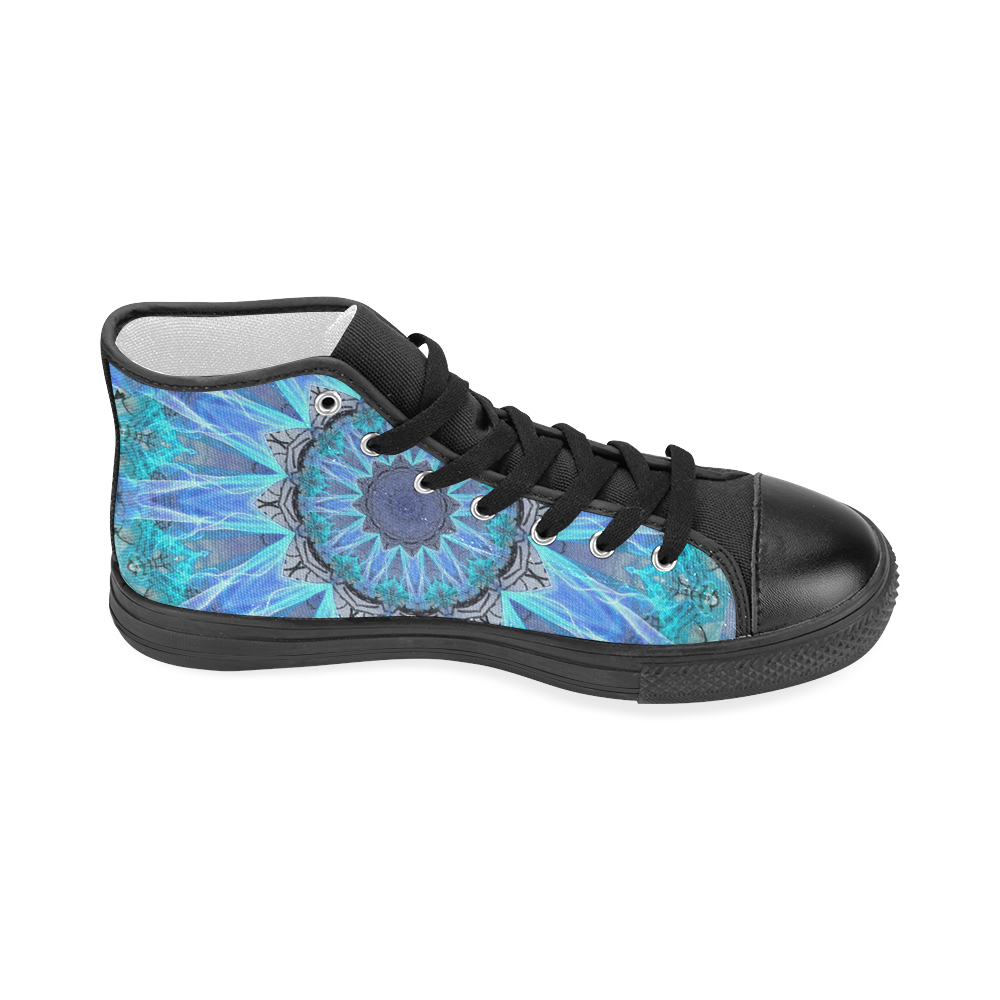 Sapphire Ice Flame, Cyan Blue Crystal Wheel Women's Classic High Top Canvas Shoes (Model 017)