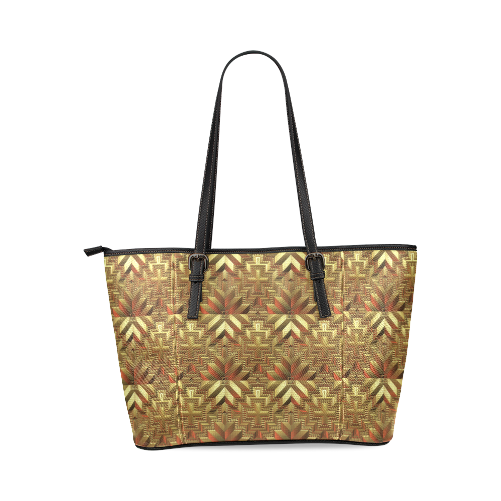 Gold Leaf Pattern Leather Tote Bag/Large (Model 1640)