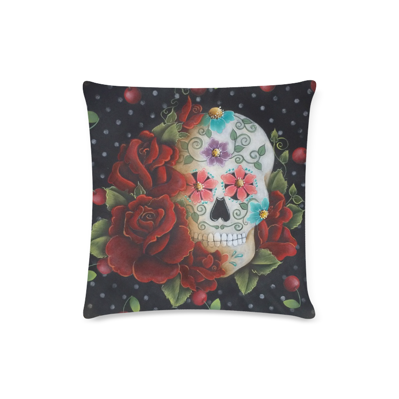 Vintage Sugar Skull Pillow Cover Custom Zippered Pillow Case 16"x16"(Twin Sides)
