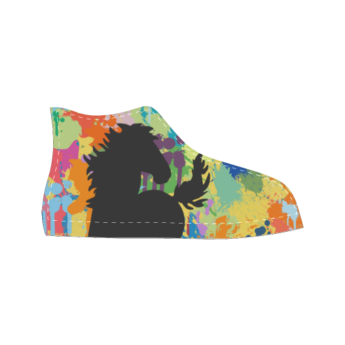 Horse Black Shape Colorful Splash Women's Classic High Top Canvas Shoes (Model 017)