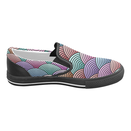 Concentric Circle Pattern Women's Unusual Slip-on Canvas Shoes (Model 019)