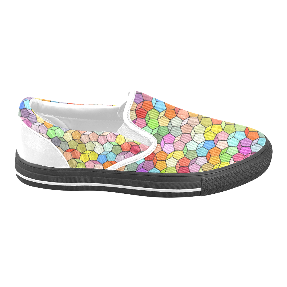 Colorful Polygon Pattern Women's Unusual Slip-on Canvas Shoes (Model 019)