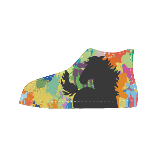 Horse Black Shape Colorful Splash Women's Classic High Top Canvas Shoes (Model 017)