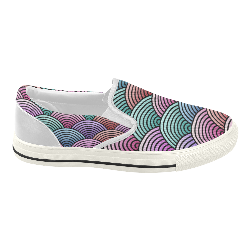 Concentric Circle Pattern Women's Slip-on Canvas Shoes (Model 019)