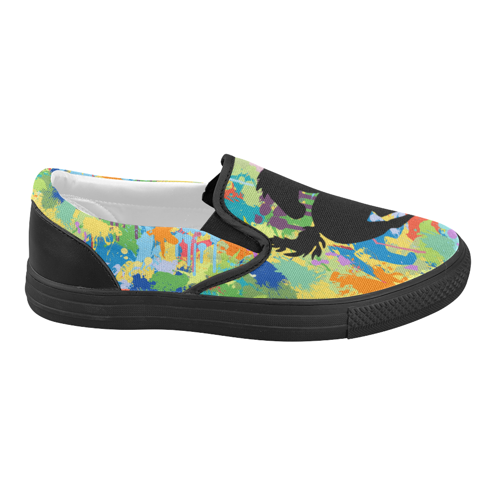 Horse Black Shape Colorful Splash Design Women's Slip-on Canvas Shoes (Model 019)