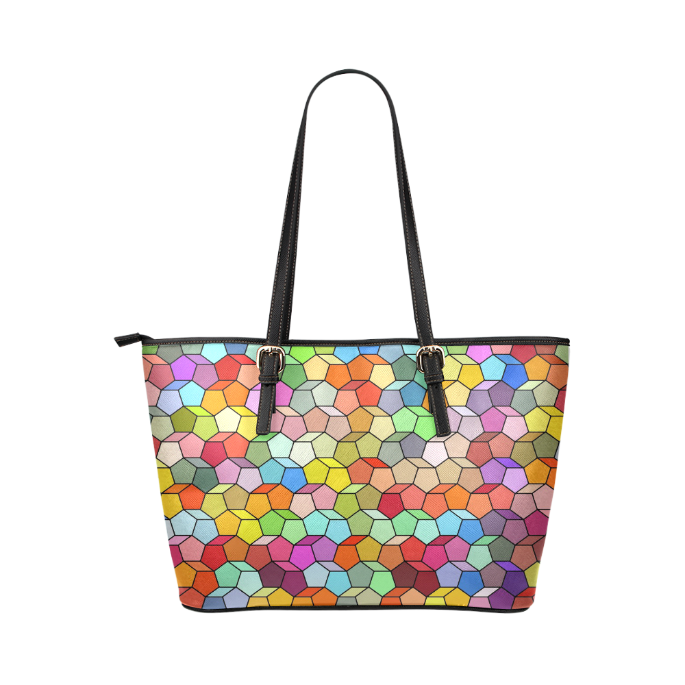 Colorful Polygon Pattern Leather Tote Bag/Large (Model 1651)