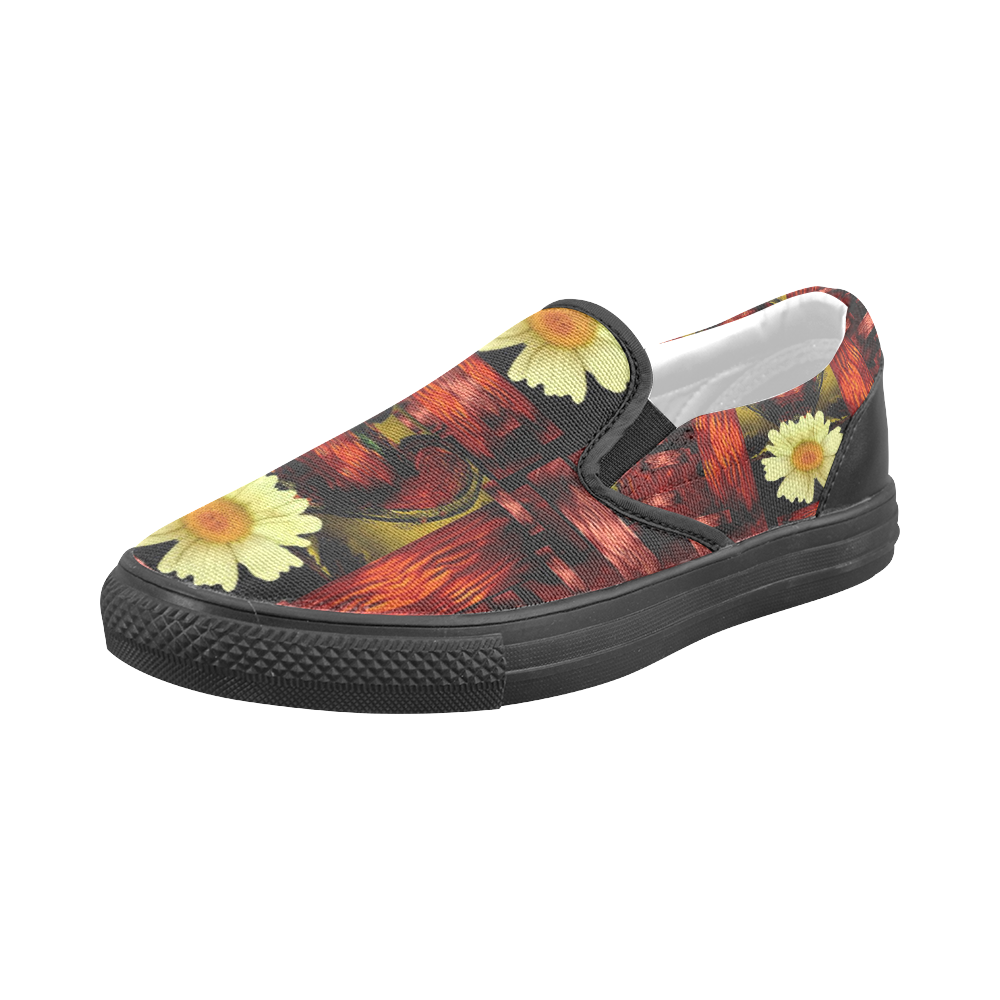 Love and flowers in the colors of love popart Men's Slip-on Canvas Shoes (Model 019)