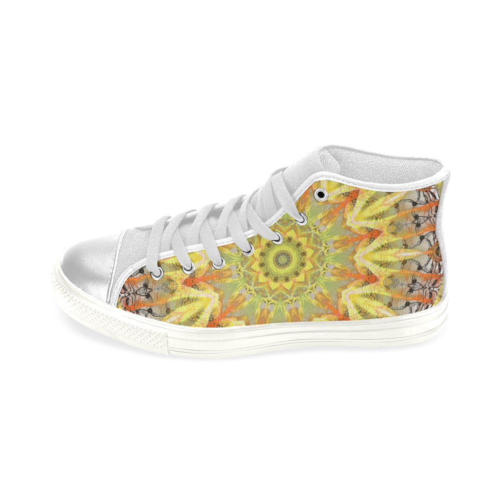Golden Feathers Orange Flames Abstract Lattice Women's Classic High Top Canvas Shoes (Model 017)