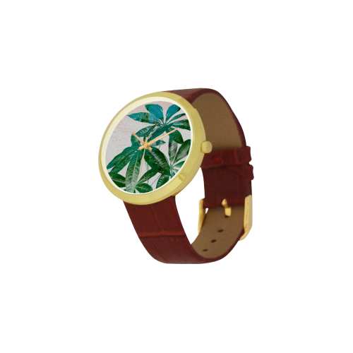 Pachira Women's Golden Leather Strap Watch(Model 212)