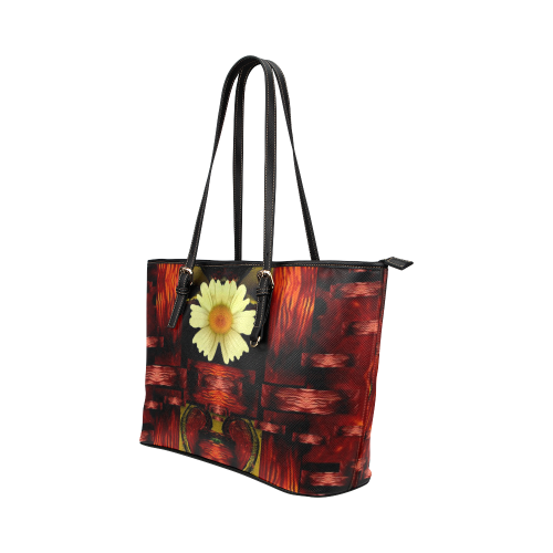Love and flowers in the colors of love popart Leather Tote Bag/Large (Model 1651)