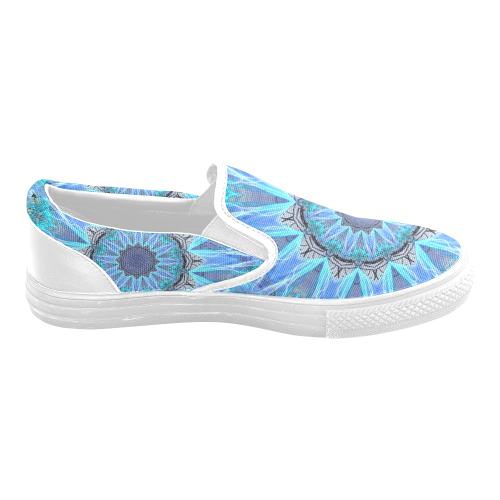 Sapphire Ice Flame, Cyan Blue Crystal Wheel Men's Slip-on Canvas Shoes (Model 019)