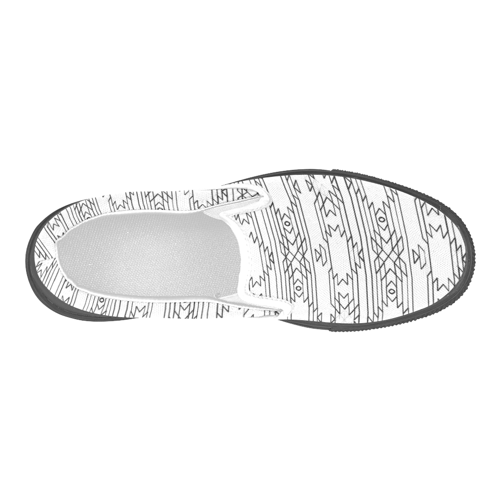 Tribal Pattern in black and white outlined effect Men's Slip-on Canvas Shoes (Model 019)