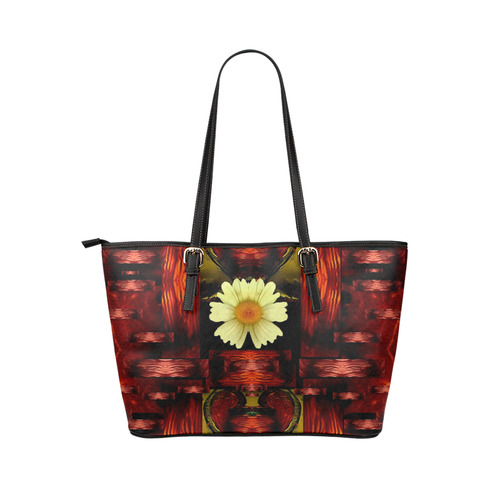 Love and flowers in the colors of love popart Leather Tote Bag/Large (Model 1651)