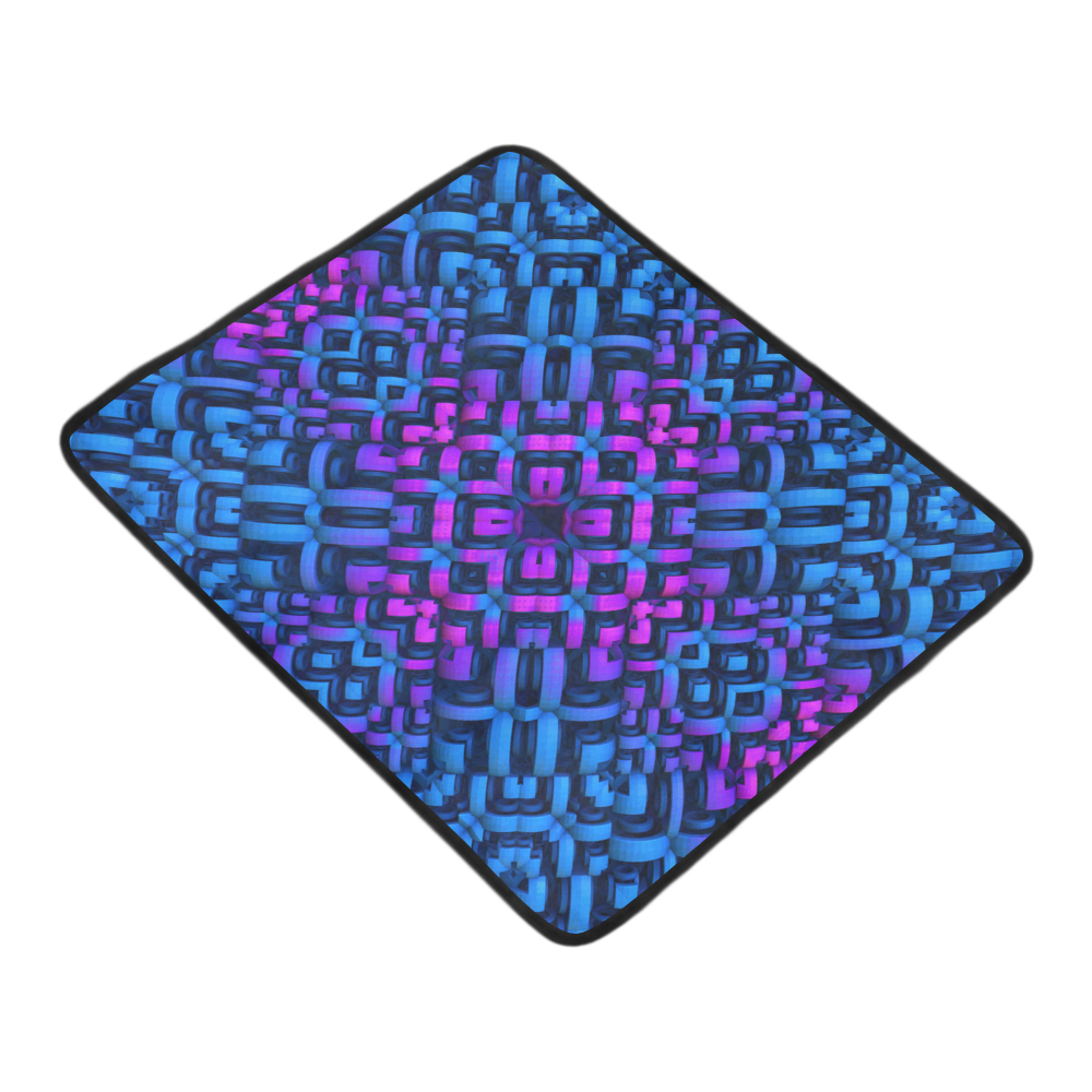 3-D Pattern in Neon Blue, Pink, and  Black Beach Mat 78"x 60"