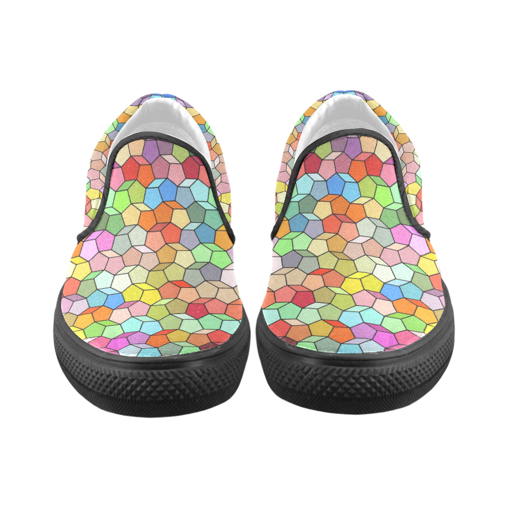 Colorful Polygon Pattern Women's Unusual Slip-on Canvas Shoes (Model 019)