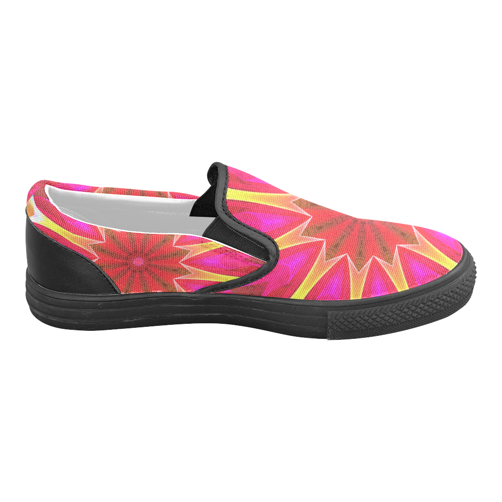 Cherry Daffodil Abstract Modern Pink Flowers Zen Men's Unusual Slip-on Canvas Shoes (Model 019)