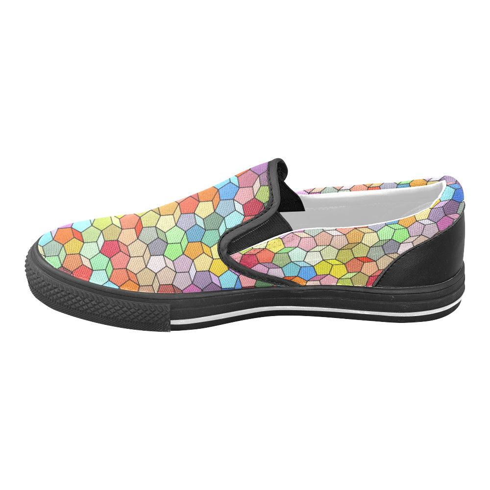 Colorful Polygon Pattern Women's Unusual Slip-on Canvas Shoes (Model 019)