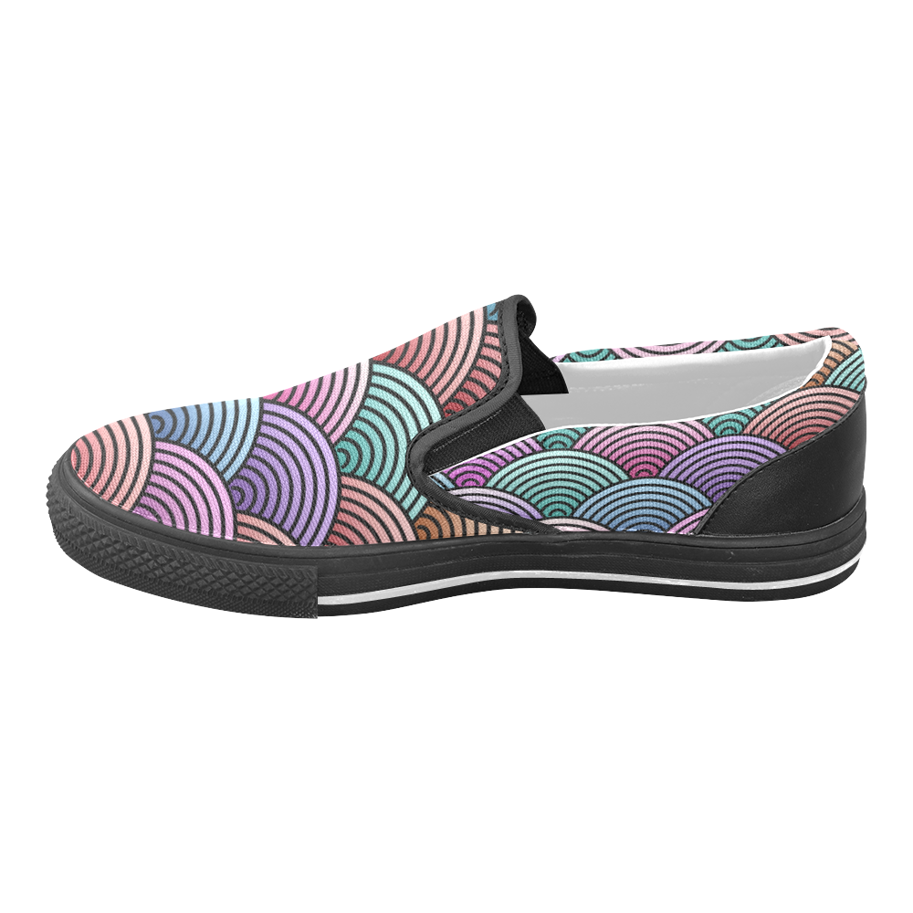 Concentric Circle Pattern Women's Unusual Slip-on Canvas Shoes (Model 019)