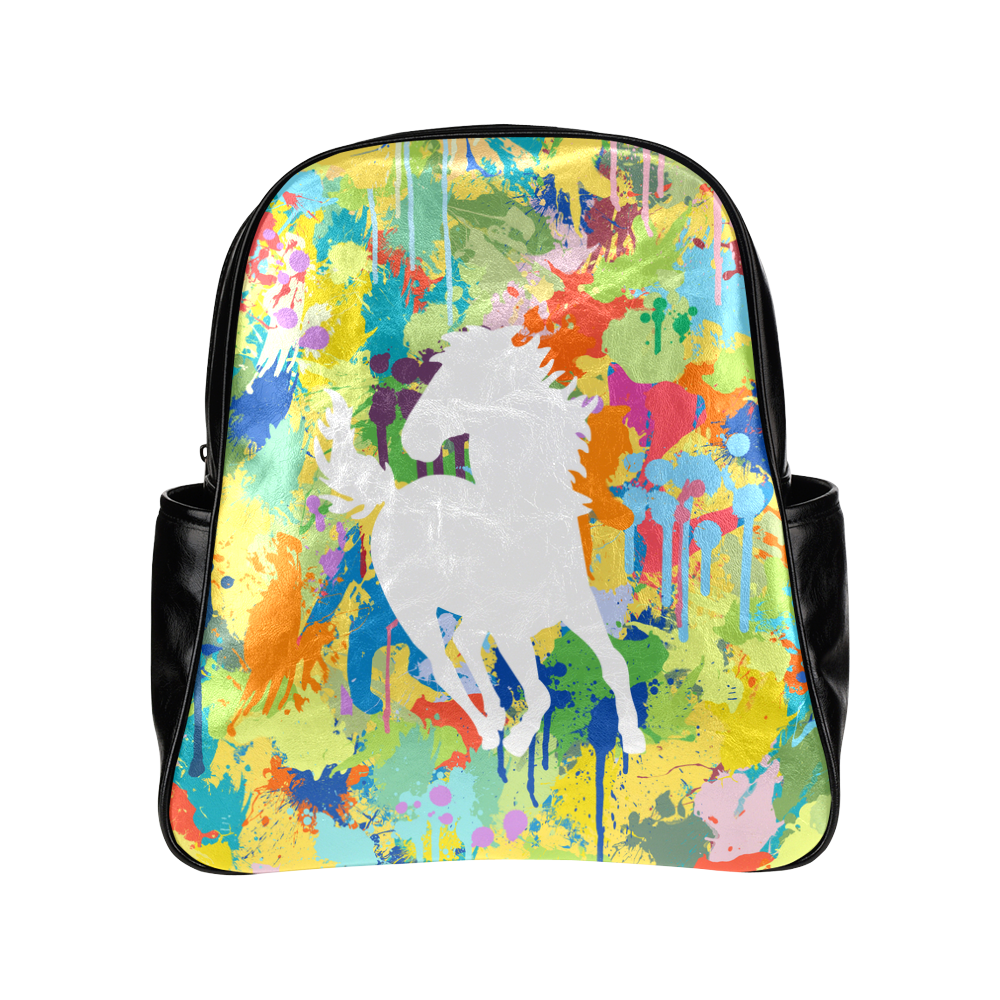 White Horse Shape Colorful Splash Your Colorbackgr Multi-Pockets Backpack (Model 1636)