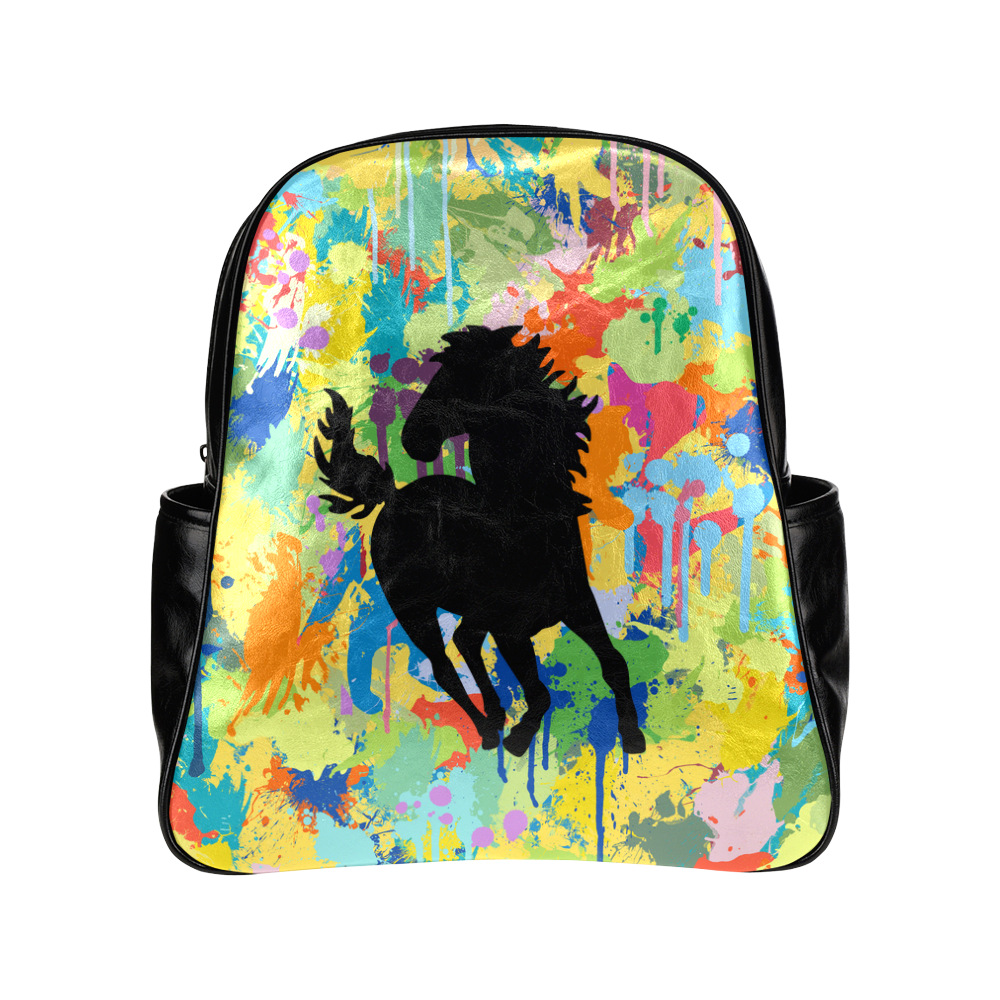 Black Horse Shape Colorful Splash Your Colorbackgr Multi-Pockets Backpack (Model 1636)