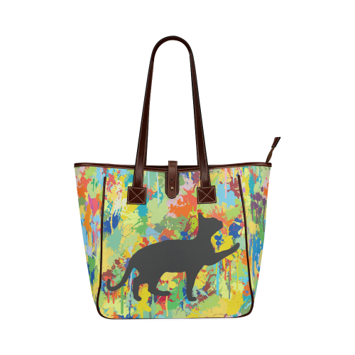 Black Cat Shape Colorful Splash Classic Tote Bag (Model 1644)