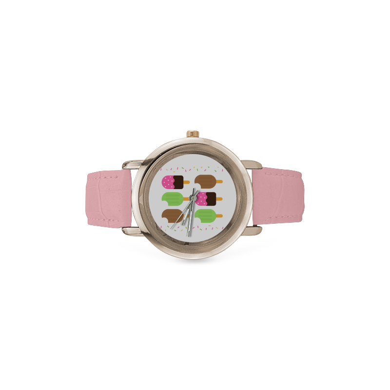 Summertime Treats Women's Rose Gold Leather Strap Watch(Model 201)