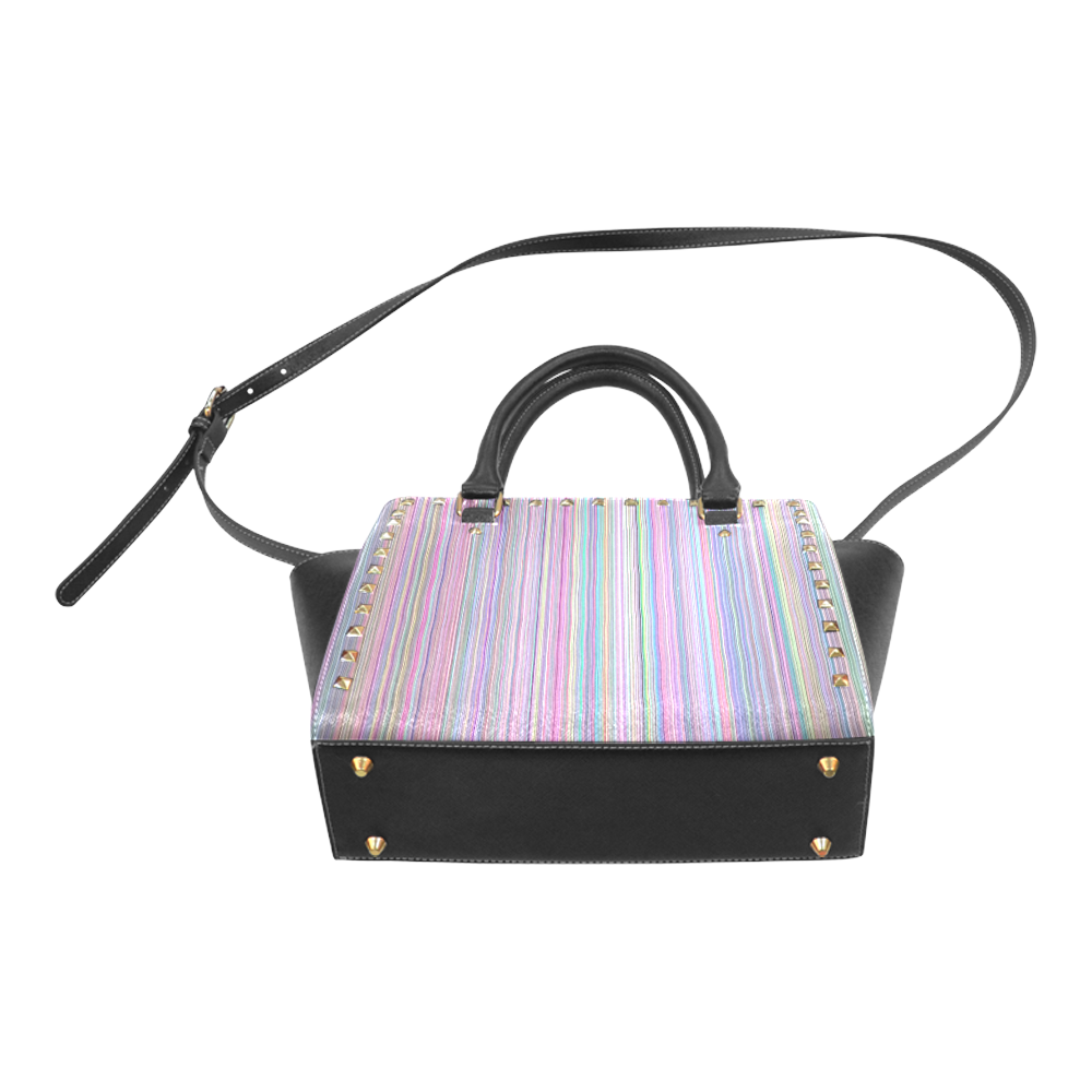 Broken TV Screen Test Pattern Rivet Shoulder Handbag (Model 1645)