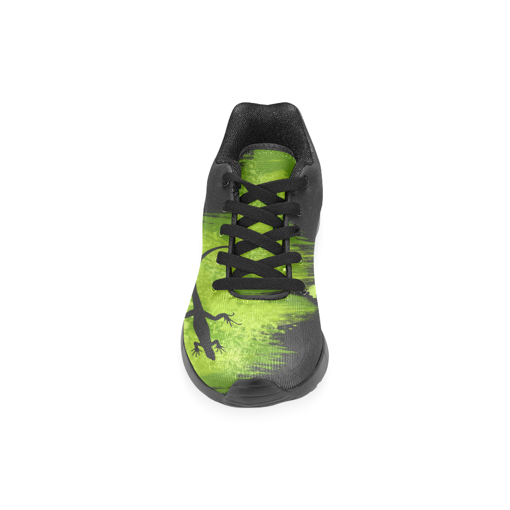 Green Lizard Shape Painting Black Women’s Running Shoes (Model 020)