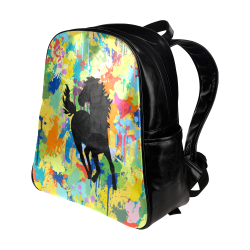 Black Horse Shape Colorful Splash Your Colorbackgr Multi-Pockets Backpack (Model 1636)