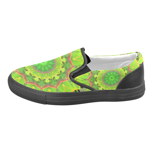 Golden Green Foliage Ferns Abstract Summer Days Men's Unusual Slip-on Canvas Shoes (Model 019)