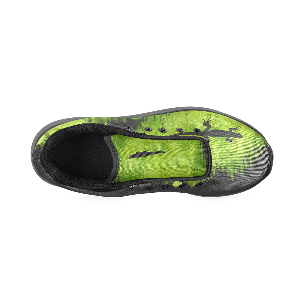 Green Lizard Shape Painting Black Women’s Running Shoes (Model 020)