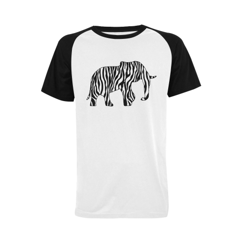 ZEBRAPHANT Elephant with Zebra Stripes black white Men's Raglan T-shirt (USA Size) (Model T11)