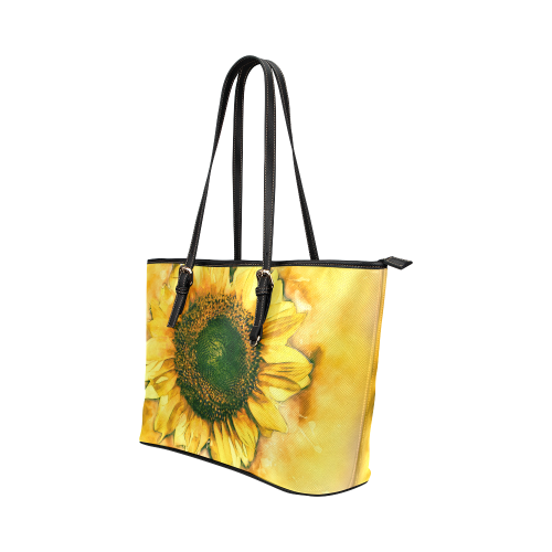 Painting Sunflower - Life is in full bloom Leather Tote Bag/Small (Model 1651)