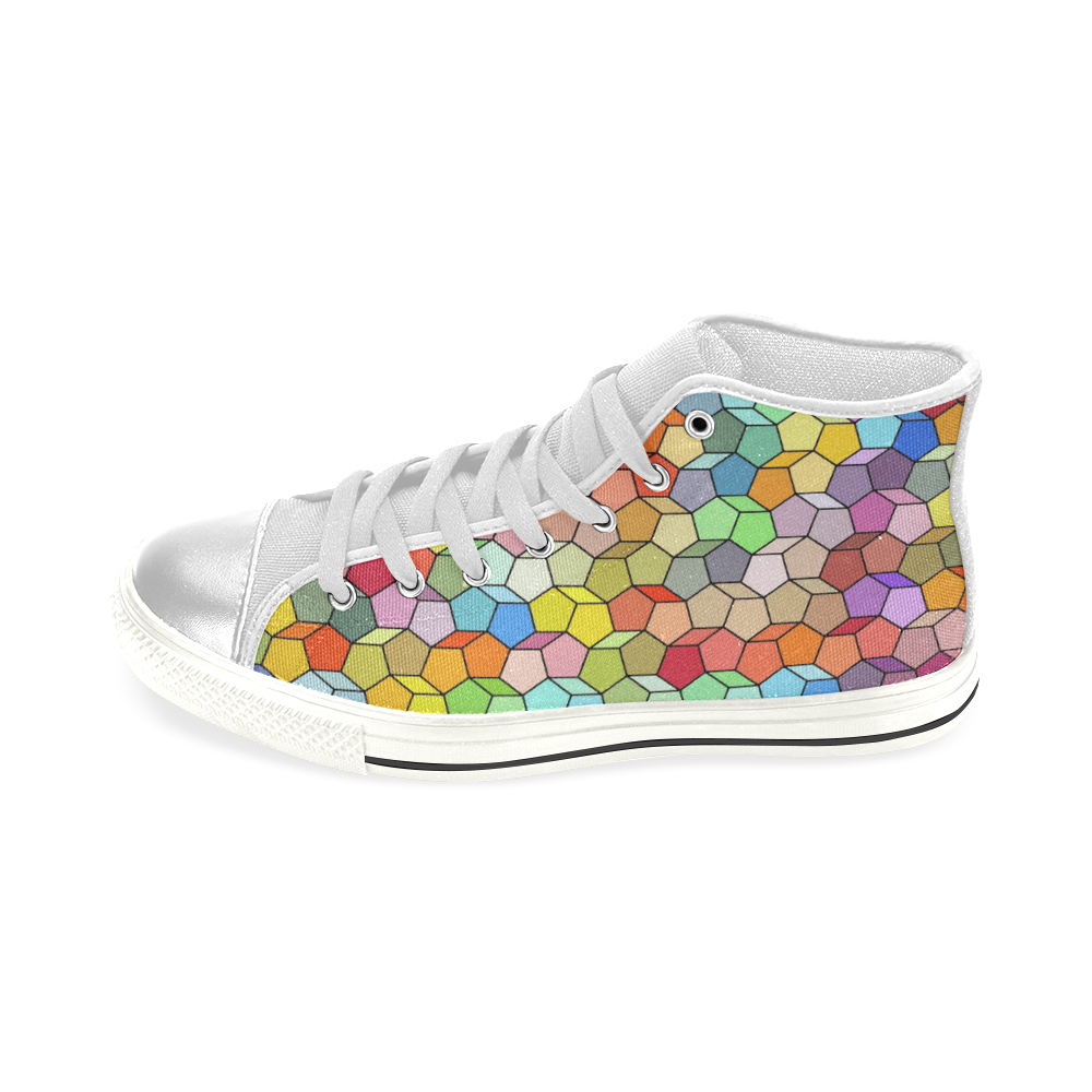 Colorful Polygon Pattern Women's Classic High Top Canvas Shoes (Model 017)