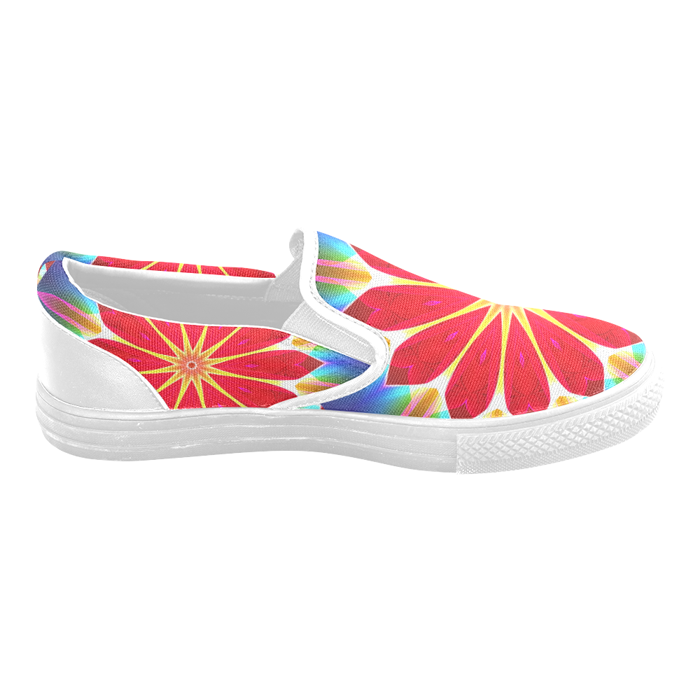 Blue Ice Flowers Red Abstract Modern Petals Zen Men's Slip-on Canvas Shoes (Model 019)