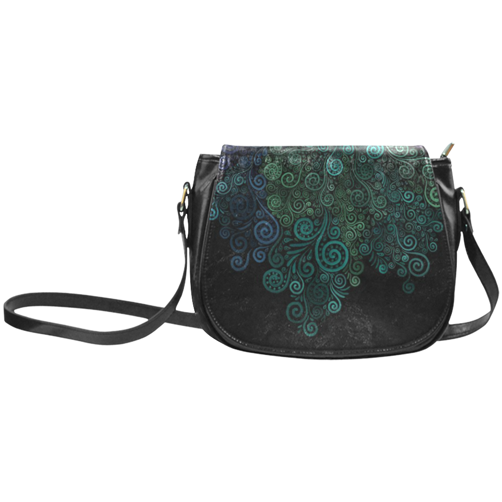 Turquoise Psychedelic Rose Classic Saddle Bag/Small (Model 1648)