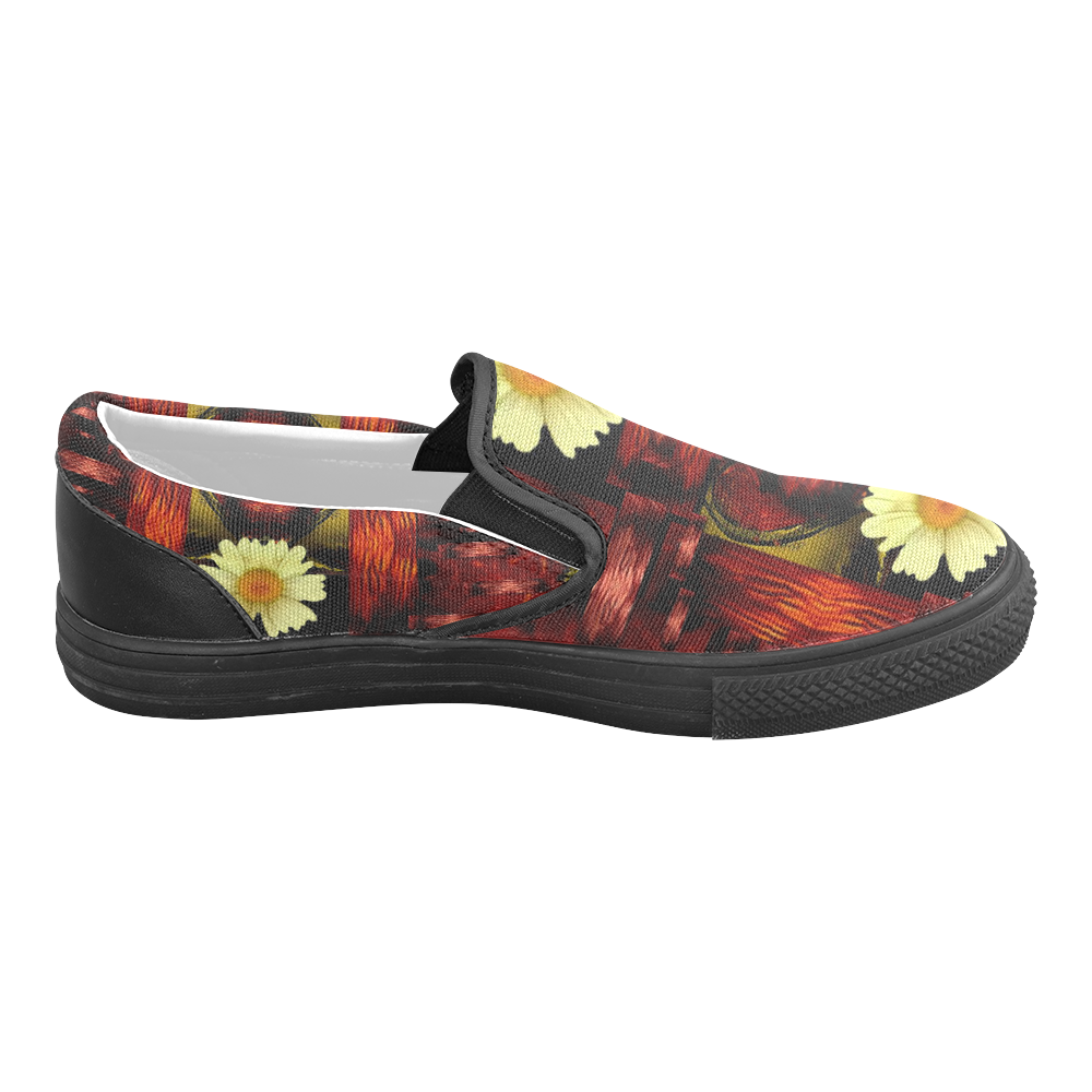 Love and flowers in the colors of love popart Men's Slip-on Canvas Shoes (Model 019)